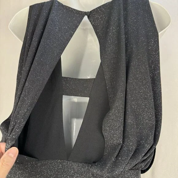 Xscape Sexy Mini Cocktail Dress Charcoal Glitter Cutout Back Bodycon Lined SZ 4 - Picture 3 of 16
